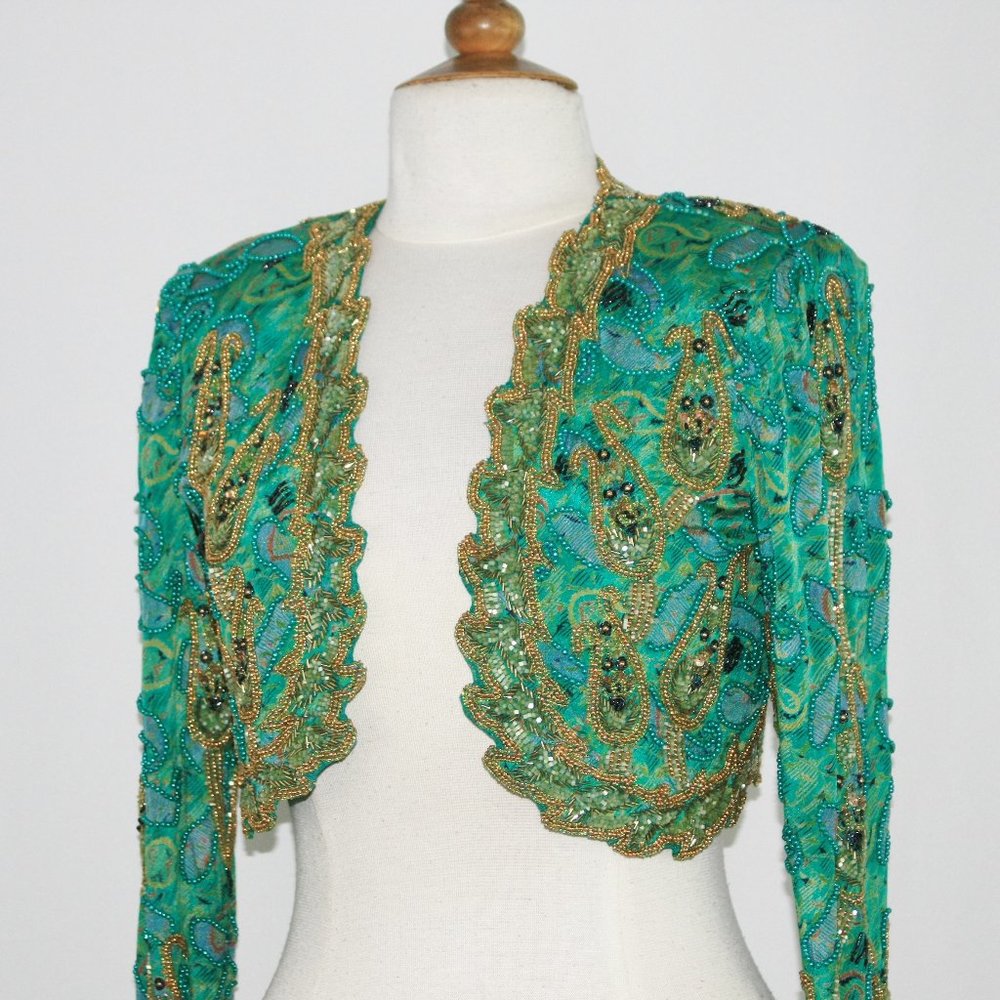 JASDEE Vintage BoleroJacket Hand Work Bead Sequins Hand&Print on Silk Style 2019